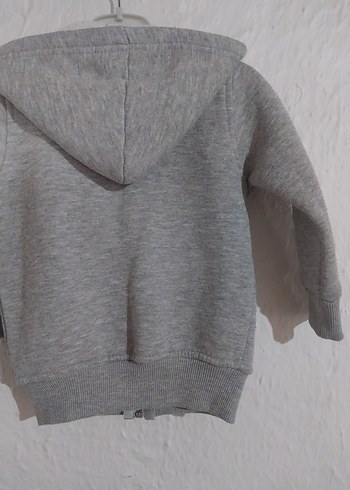 Kız Çocuk Gri Kapüşonlu Nakışlı Fermuarlı Sweatshirt - Görsel 4
