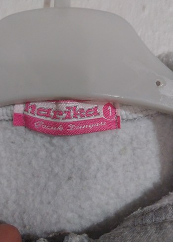 Kız Çocuk Gri Kapüşonlu Nakışlı Fermuarlı Sweatshirt - Görsel 2