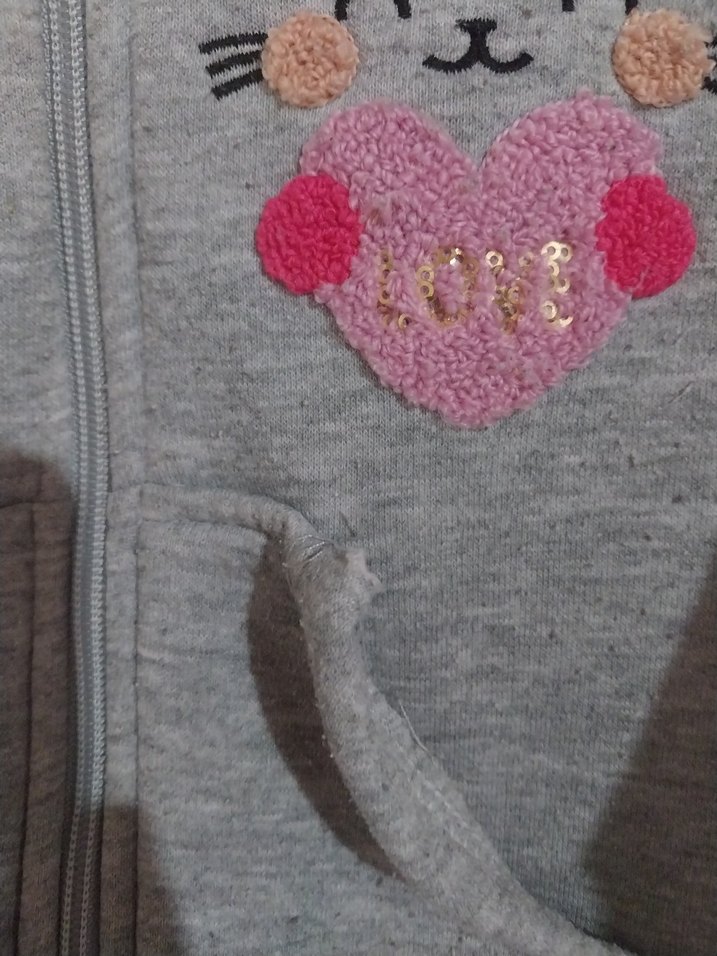 Kız Çocuk Gri Kapüşonlu Nakışlı Fermuarlı Sweatshirt - Görsel 3