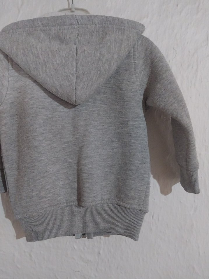 Kız Çocuk Gri Kapüşonlu Nakışlı Fermuarlı Sweatshirt - Görsel 4