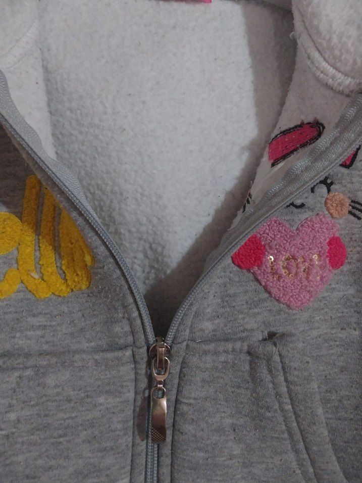 Kız Çocuk Gri Kapüşonlu Nakışlı Fermuarlı Sweatshirt - Görsel 5