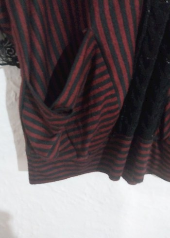 Bordo Çizgili Uzun Kollu V Yaka Bluz - Görsel 5