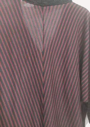 Bordo Çizgili Uzun Kollu V Yaka Bluz - Görsel 7