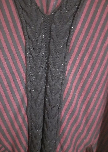 Bordo Çizgili Uzun Kollu V Yaka Bluz - Görsel 3