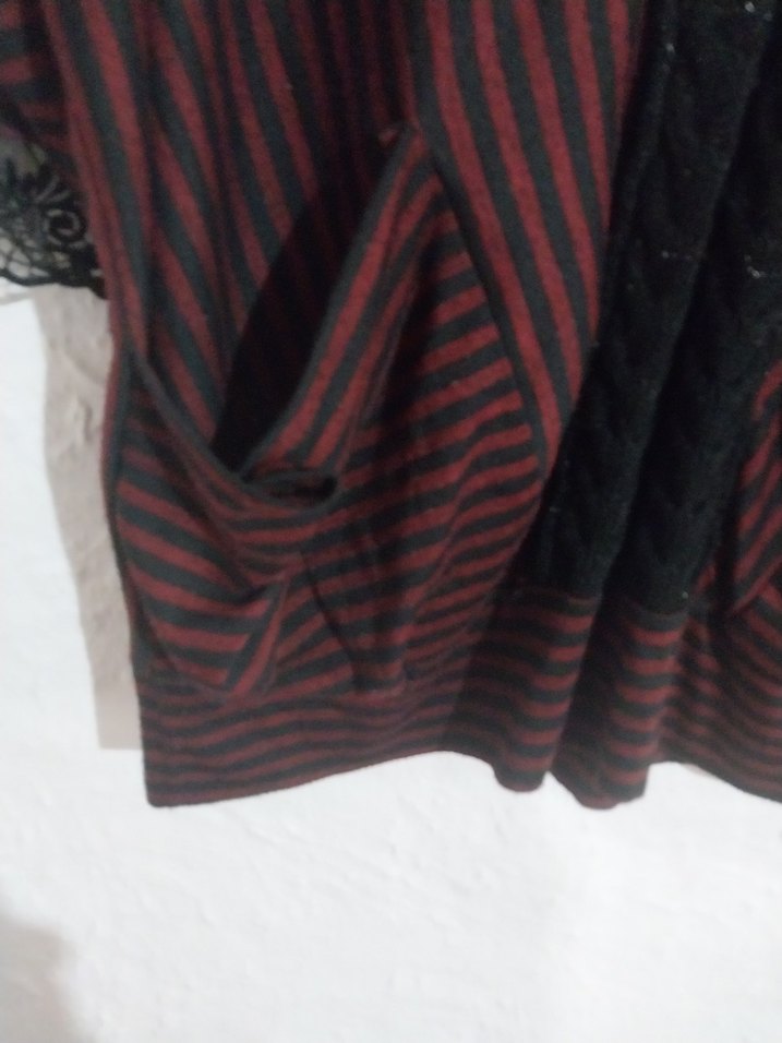 Bordo Çizgili Uzun Kollu V Yaka Bluz - Görsel 5