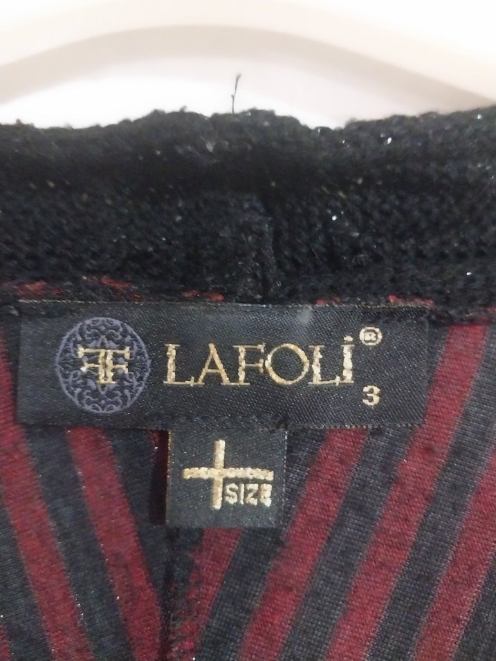 Bordo Çizgili Uzun Kollu V Yaka Bluz - Görsel 2