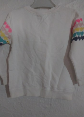 Kız Çocuk Beyaz Kalp Desenli Sweatshirt - Görsel 3