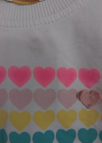 Kız Çocuk Beyaz Kalp Desenli Sweatshirt - Görsel 2