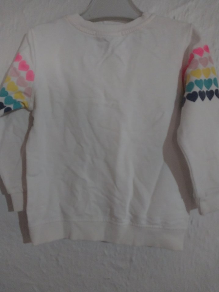 Kız Çocuk Beyaz Kalp Desenli Sweatshirt - Görsel 3