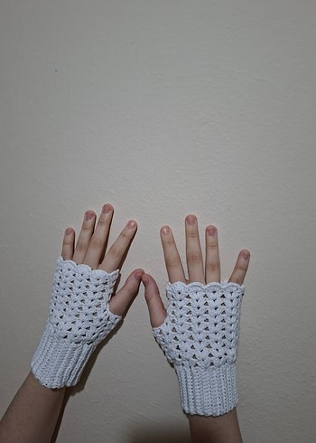 Beyaz Örgü Bohem Kadın Eldiveni - Görsel 3