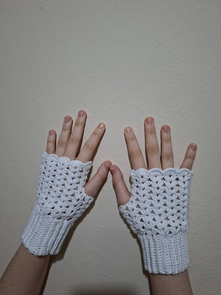 Beyaz Örgü Bohem Kadın Eldiveni - Görsel 4