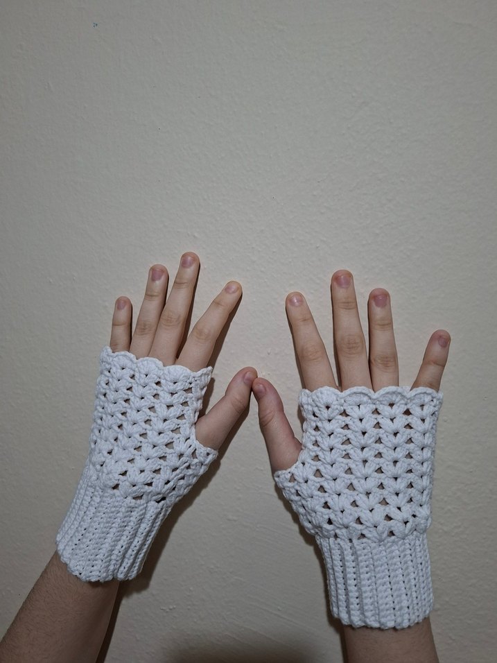 Beyaz Örgü Bohem Kadın Eldiveni - Görsel 5