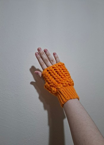 Turuncu Örgü Parmaksız Kadın Eldiven - Görsel 7