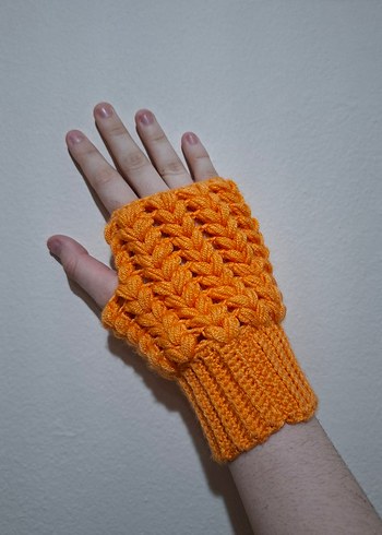Turuncu Örgü Parmaksız Kadın Eldiven - Görsel 8