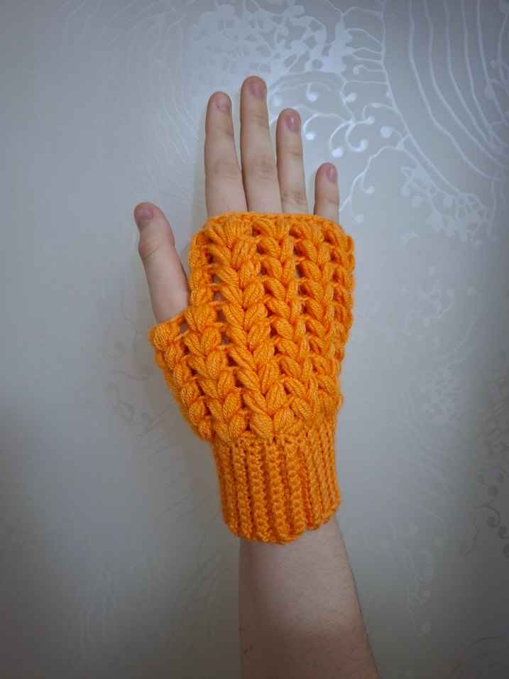 Turuncu Örgü Parmaksız Kadın Eldiven - Görsel 5