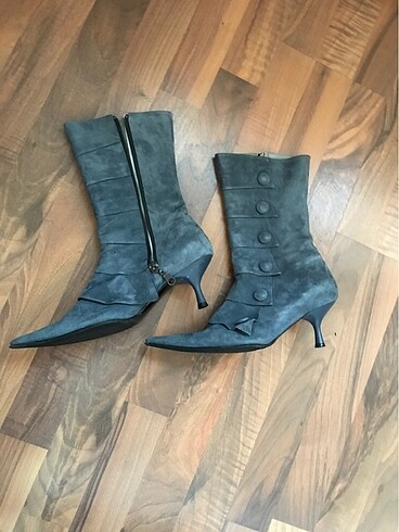 Fellini Gri Süet Deri Kısa çizme 37 Numara