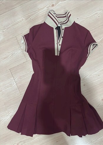 36 Beden Zara Bordo Polo Yaka Düğmeli Kısa Elbise