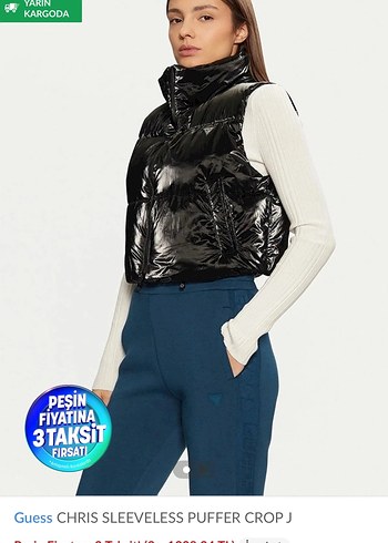 Guess Siyah Parlak Kısa Şişme Yelek - Görsel 2