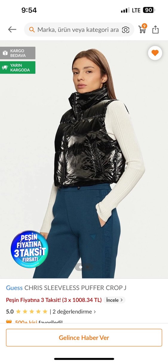 Guess Siyah Parlak Kısa Şişme Yelek - Görsel 2