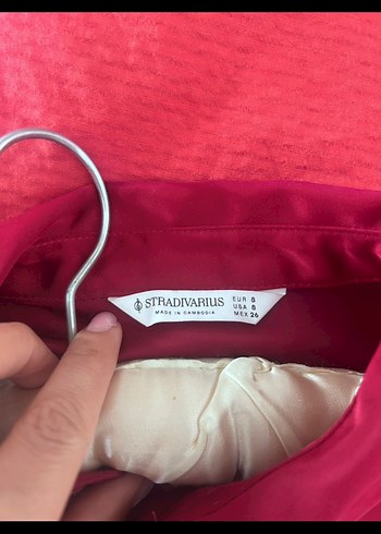 Stradivarius Bordo saten Kadın Gömlek - Görsel 5