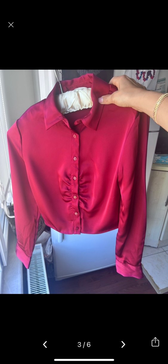 Stradivarius Bordo saten Kadın Gömlek - Görsel 3