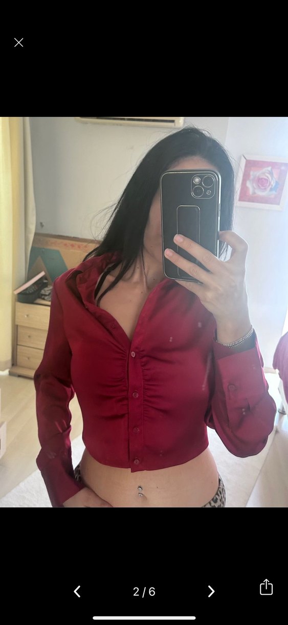 Stradivarius Bordo saten Kadın Gömlek - Görsel 2