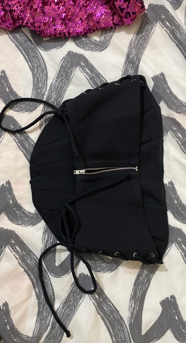 Siyah Pliseli Strappy Bustiyer - Görsel 2