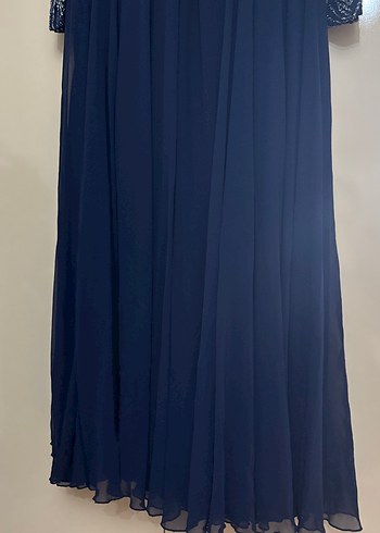 Uzun Kollu Drapeli Lacivert Abiye Elbise - Görsel 4