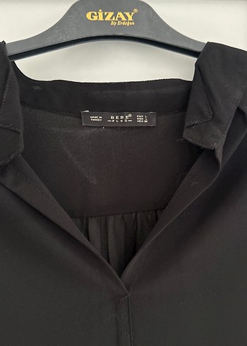 Siyah V-Yaka Uzun Kollu Kadın tül Gömlek - Görsel 2