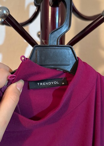 Bordo Uzun Kollu Yüksek Yakalı Elbise - Görsel 2