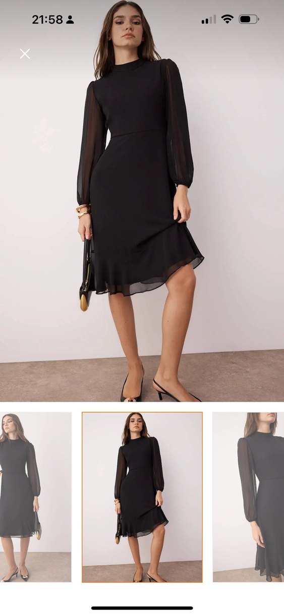 Siyah Midi V Yaka Kemerli Kadın Elbise - Görsel 2