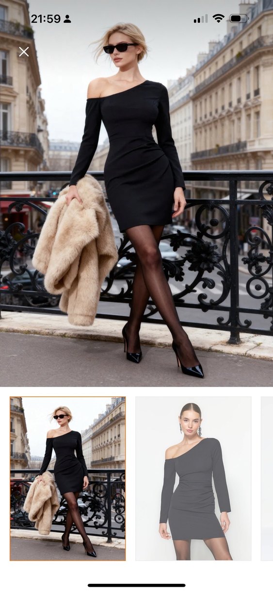 Tek Omuzlu Siyah Mini Elbise - Görsel 2