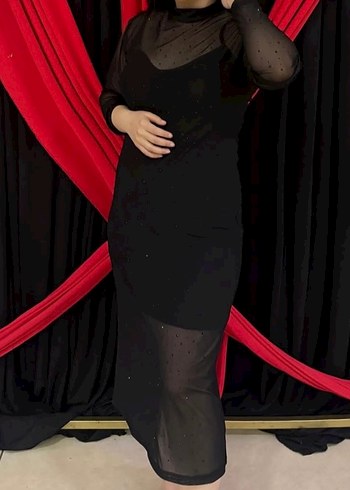 Uzun Siyah Drapeli Gotik Elbise
