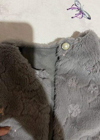 Gri Kız Bolero Kürklü İşlemeli - Görsel 3