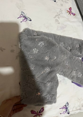 Gri Kız Bolero Kürklü İşlemeli - Görsel 4