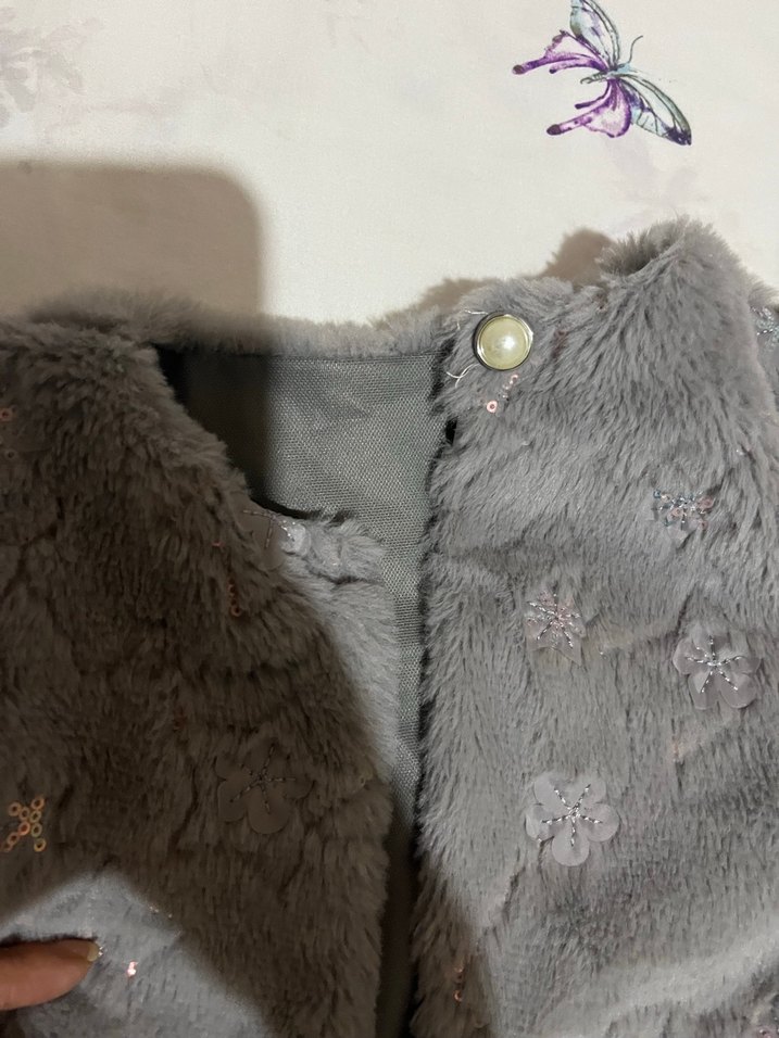 Gri Kız Bolero Kürklü İşlemeli - Görsel 3
