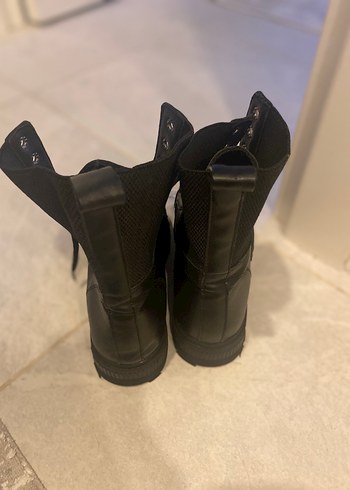 Siyah Deri Platform Topuklu Gotik Kadın Bot - Görsel 2