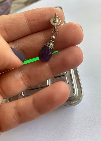 925 ayar ametist taşlı küpe - Görsel 2