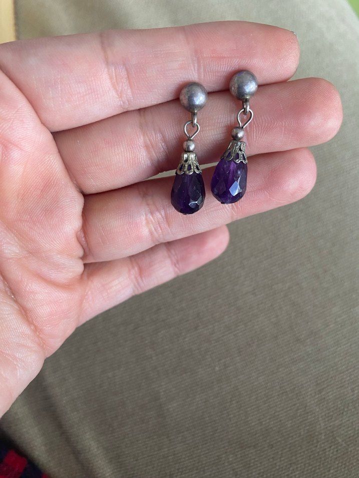 925 ayar ametist taşlı küpe - Görsel 3