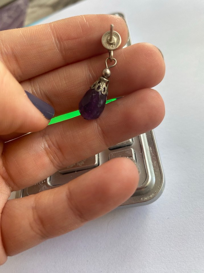 925 ayar ametist taşlı küpe - Görsel 2