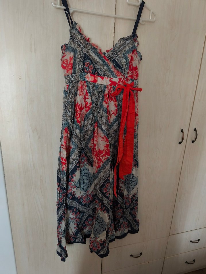 Çok Renkli Bohem Kemerli Mini Elbise - Görsel 2