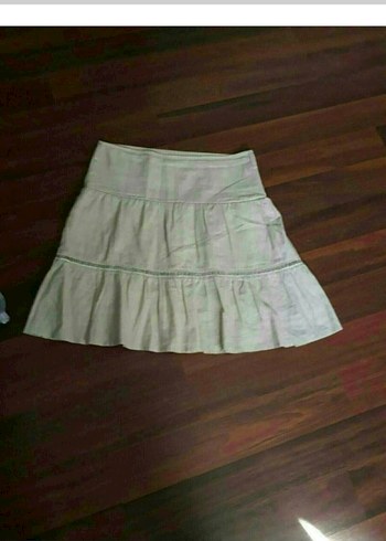 Mudo Mudo Beyaz Keten Fırfırlı Mini Etek