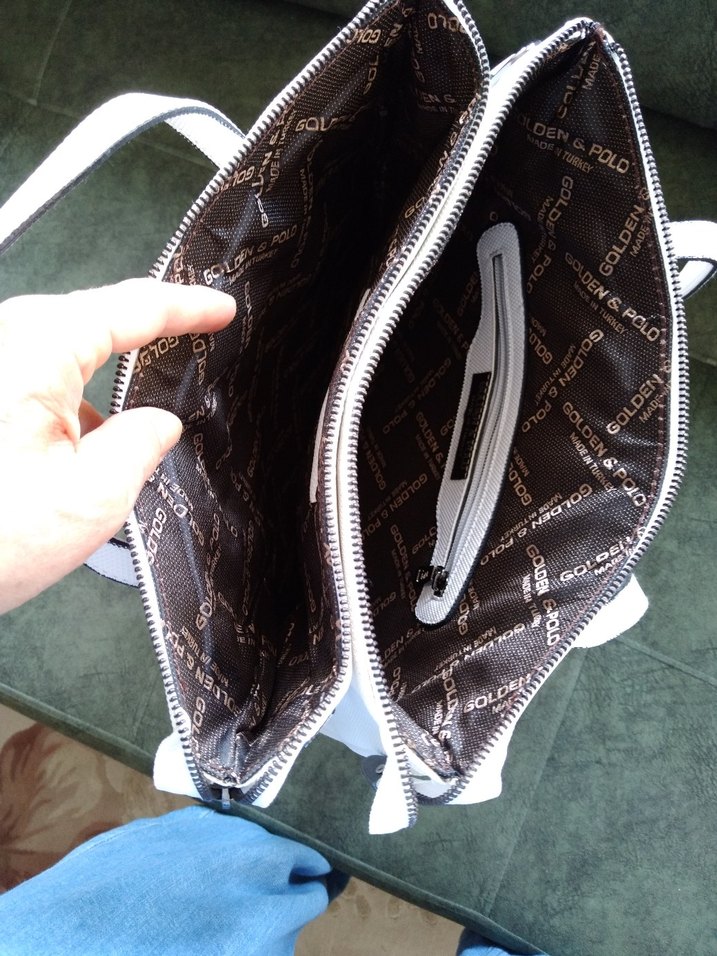 Beyaz Deri Fermuarlı Kadın Çanta - Görsel 5