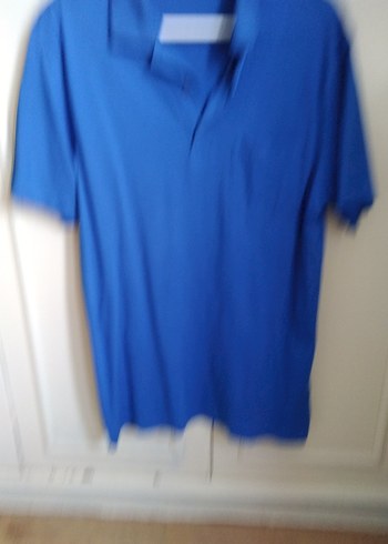 Mavi pamuklu rahat tişört - Görsel 4