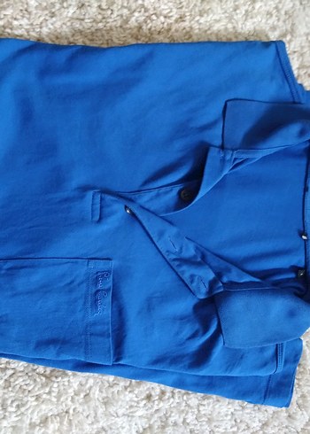 Mavi pamuklu rahat tişört - Görsel 7