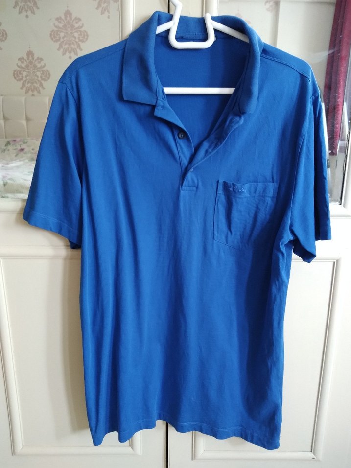 Mavi pamuklu rahat tişört - Görsel 3