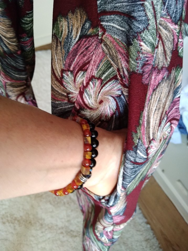 Bordo Bohem Uzun Kollu Bağlama Desenli Elbise - Görsel 2