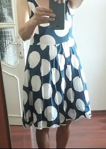 park bravo Mavi Puantiyeli Midi Pamuklu Elbise - Görsel 5