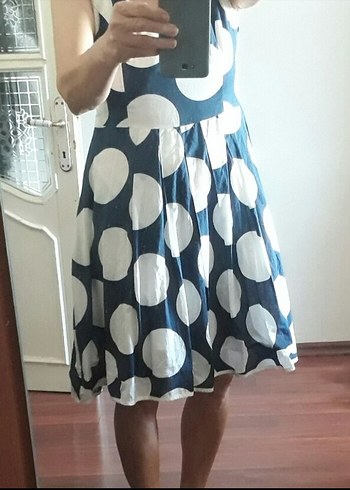 park bravo Mavi Puantiyeli Midi Pamuklu Elbise - Görsel 6