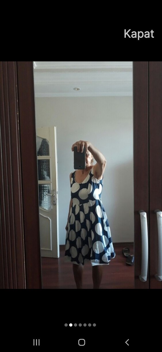 park bravo Mavi Puantiyeli Midi Pamuklu Elbise - Görsel 2